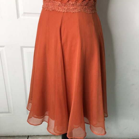 Reiss Women's Orange Square Neck Open Flare Lace Dress Size 0 Cocktail - Picture 11 of 16